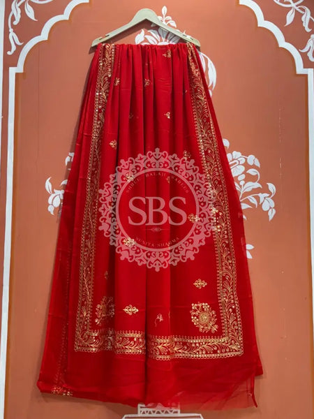 DARBARI GEORGETTE LEHERIYA SAREE Red / Free Size