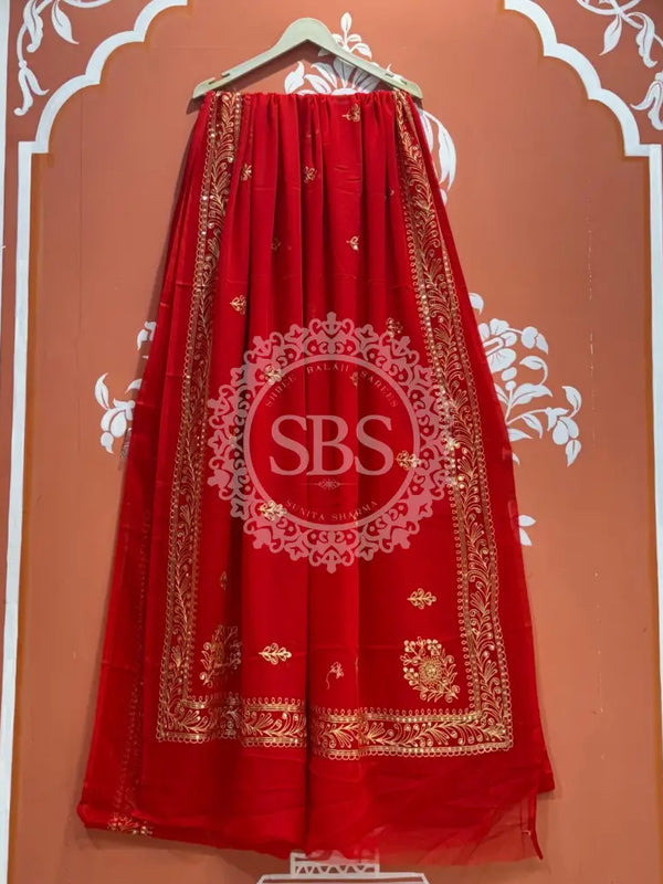 DARBARI GEORGETTE LEHERIYA SAREE Red / Free Size