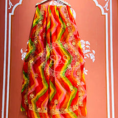 DARBARI GEORGETTE LEHERIYA SAREE Red / Free Size