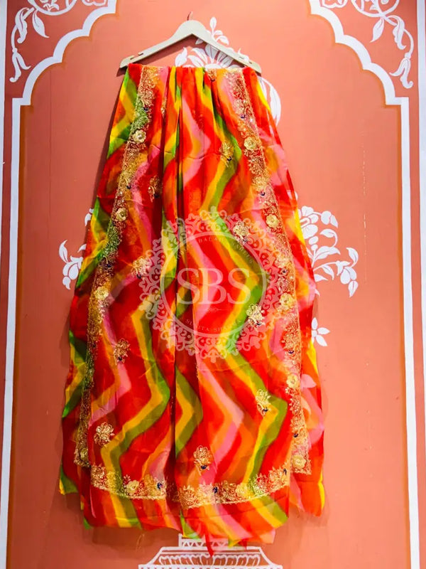 DARBARI GEORGETTE LEHERIYA SAREE Red / Free Size