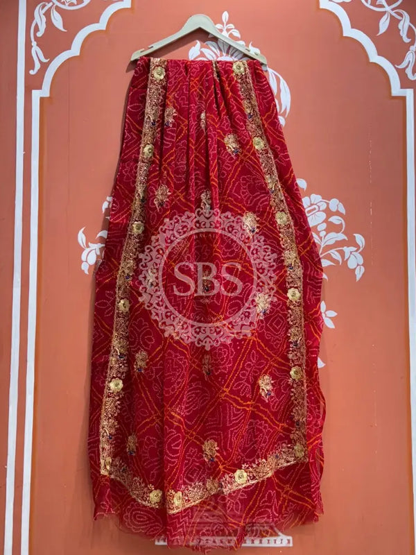 DARBARI GEORGETTE LEHERIYA SAREE Red / Free Size