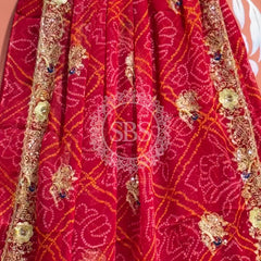 DARBARI GEORGETTE LEHERIYA SAREE Red / Free Size