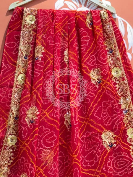 DARBARI GEORGETTE LEHERIYA SAREE Red / Free Size