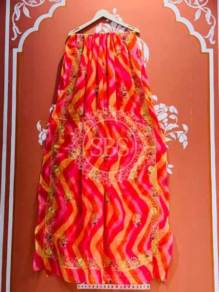 DARBARI GEORGETTE LEHERIYA SAREE Red & Orange / Free Size