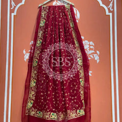 DARBARI GEORGETTE LEHERIYA SAREE Wine Maroon / Free Size