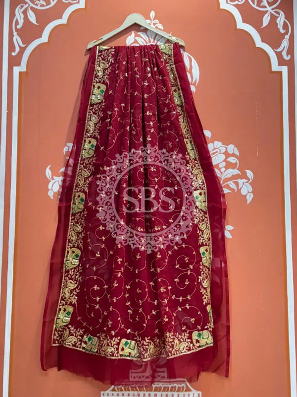 DARBARI GEORGETTE LEHERIYA SAREE Wine Maroon / Free Size