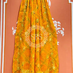 DARBARI GEORGETTE LEHERIYA SAREE Yellow / Free Size