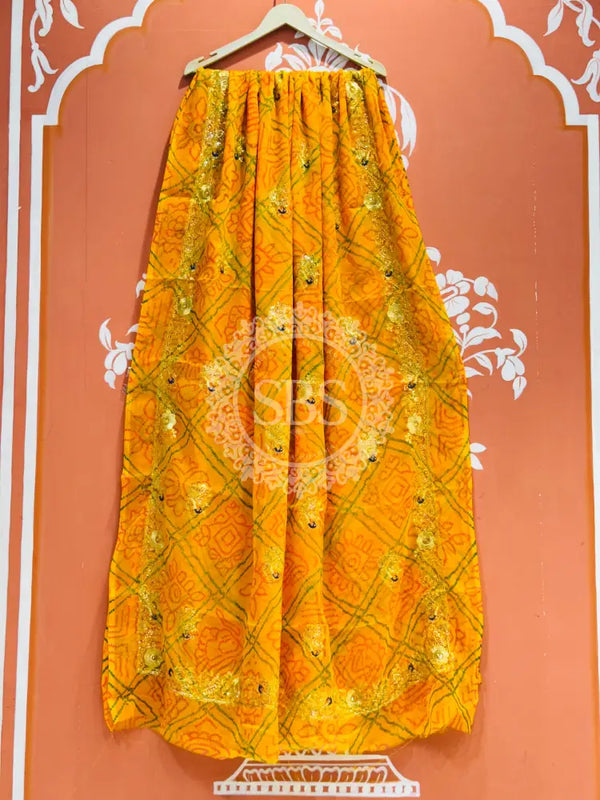 DARBARI GEORGETTE LEHERIYA SAREE Yellow / Free Size