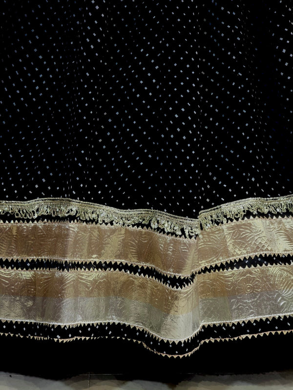 MIDNIGHT BLACK MOTHRA GOTA FULL FLARED LEHENGA
