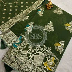 DOLA SILK MINA ZARI SAREES Green / Free Size