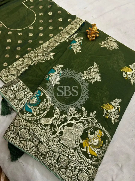 DOLA SILK MINA ZARI SAREES Green / Free Size