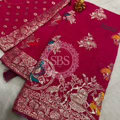 DOLA SILK MINA ZARI SAREES Pink / Free Size