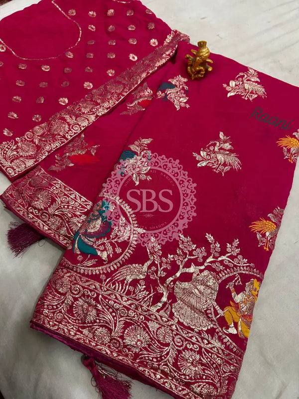 DOLA SILK MINA ZARI SAREES Pink / Free Size