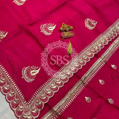 Elegant Pure Silk Handcrafted Saree with Traditional Gota Work Border