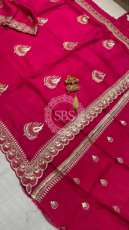 Elegant Pure Silk Handcrafted Saree with Traditional Gota Work Border
