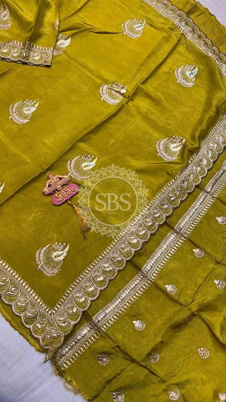 Elegant Pure Silk Handcrafted Saree with Traditional Gota Work Border