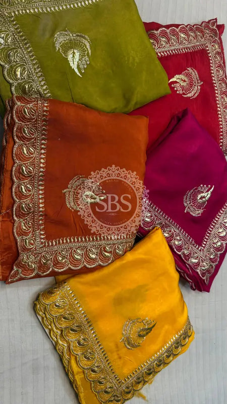 Elegant Pure Silk Handcrafted Saree with Traditional Gota Work Border