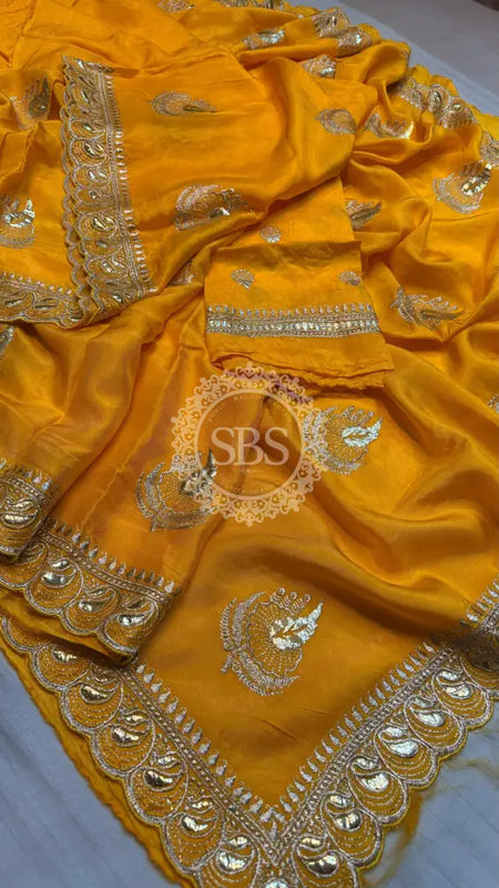 Elegant Pure Silk Handcrafted Saree with Traditional Gota Work Border