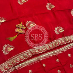 Elegant Pure Silk Handcrafted Saree with Traditional Gota Work Border