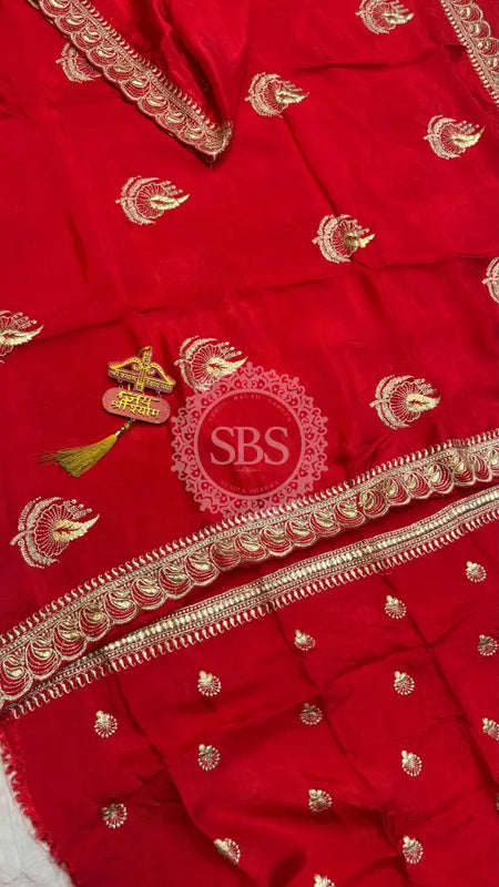 Elegant Pure Silk Handcrafted Saree with Traditional Gota Work Border