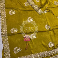 Elegant Pure Silk Handcrafted Saree with Traditional Gota Work Border Green / Free Size