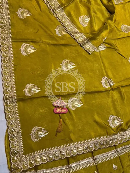 Elegant Pure Silk Handcrafted Saree with Traditional Gota Work Border Green / Free Size