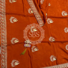 Elegant Pure Silk Handcrafted Saree with Traditional Gota Work Border Orange / Free Size