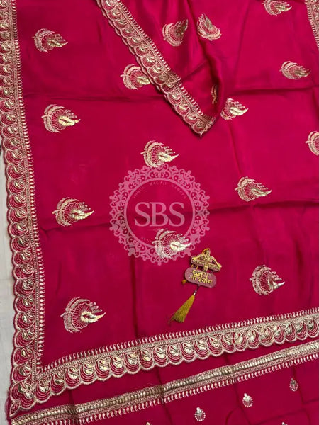 Elegant Pure Silk Handcrafted Saree with Traditional Gota Work Border Pink / Free Size