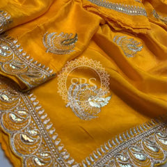 Elegant Pure Silk Handcrafted Saree with Traditional Gota Work Border Yellow / Free Size