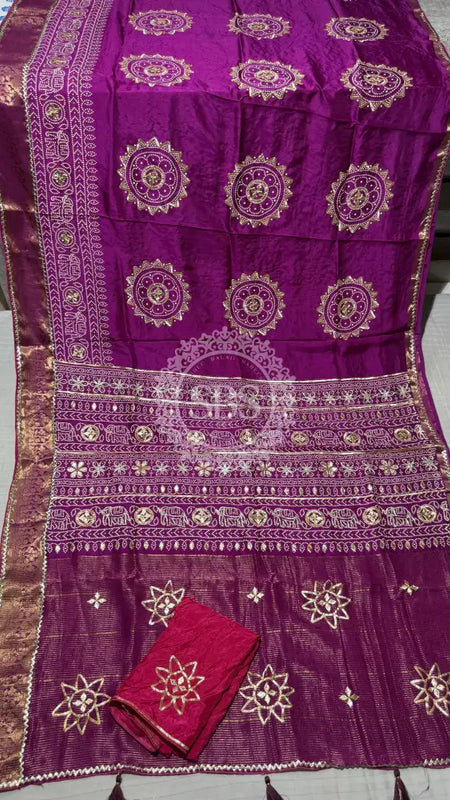 ELEPHANT ZARI BHANDEJ SAREE Burgundy
