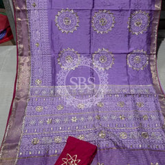 ELEPHANT ZARI BHANDEJ SAREE Levender
