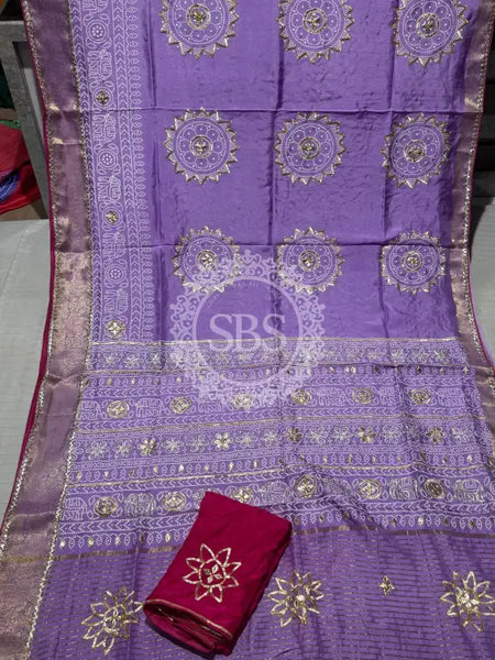ELEPHANT ZARI BHANDEJ SAREE Levender