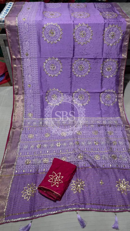 ELEPHANT ZARI BHANDEJ SAREE Levender
