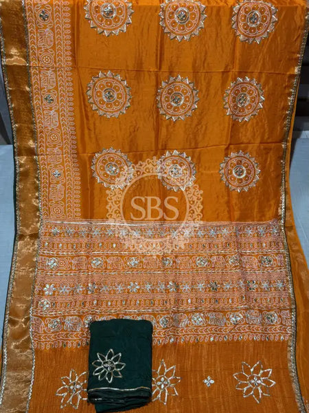 ELEPHANT ZARI BHANDEJ SAREE Orange