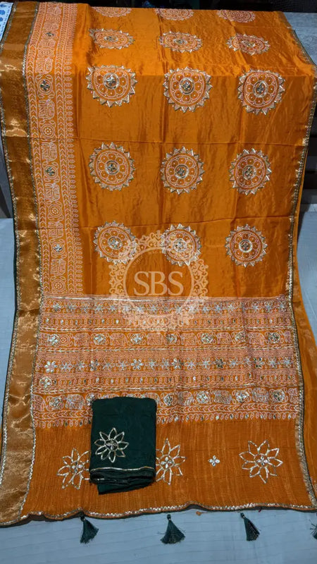 ELEPHANT ZARI BHANDEJ SAREE Orange
