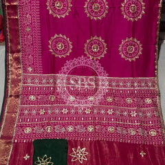 ELEPHANT ZARI BHANDEJ SAREE Rani Pink