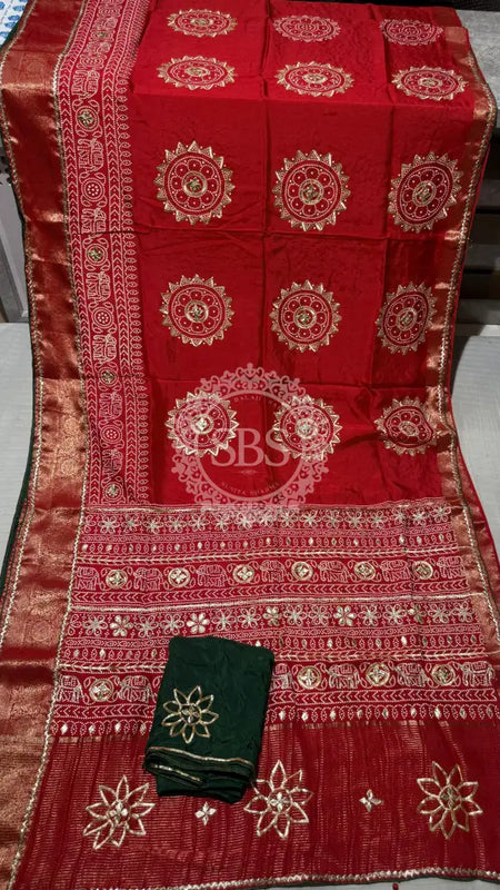 ELEPHANT ZARI BHANDEJ SAREE Red