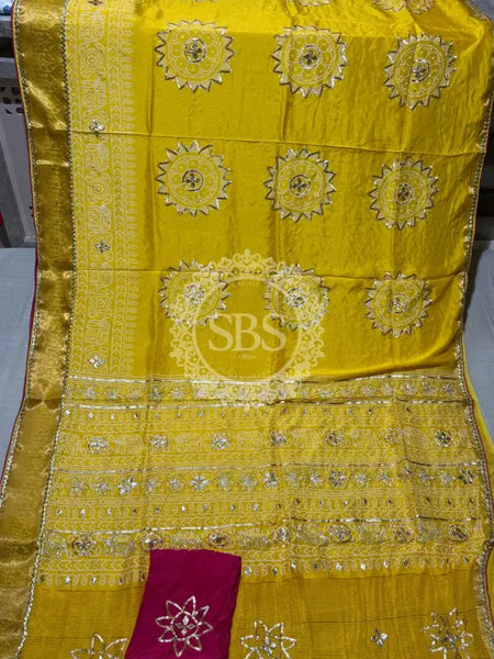 ELEPHANT ZARI BHANDEJ SAREE Yellow