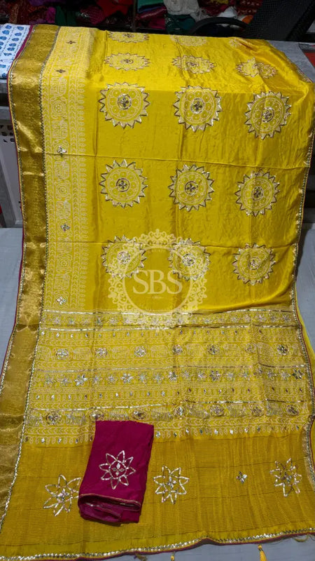 ELEPHANT ZARI BHANDEJ SAREE Yellow