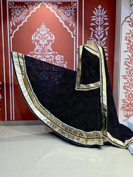 MIDNIGHT BLACK MOTHRA GOTA FULL FLARED LEHENGA