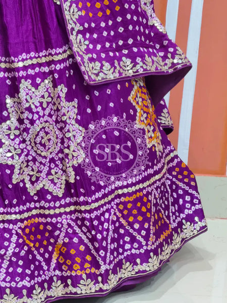 GAZI SILK BHANDEJ LEHENGA Purple / Free Size