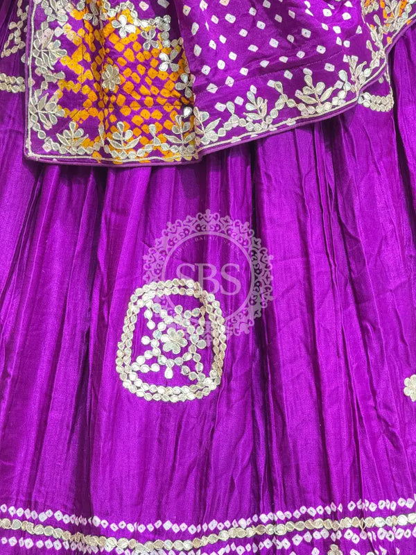 GAZI SILK BHANDEJ LEHENGA Purple / Free Size