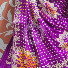 GAZI SILK BHANDEJ LEHENGA Purple / Free Size