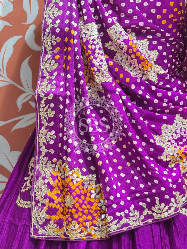 GAZI SILK BHANDEJ LEHENGA Purple / Free Size