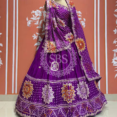 GAZI SILK BHANDEJ LEHENGA Purple / Free Size