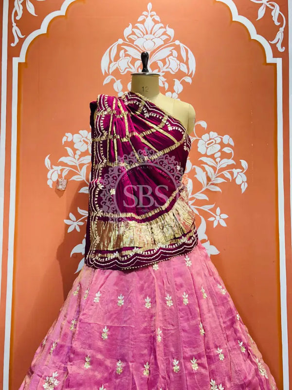 GAZI SILK COSMOS TISSUE GOTA PATTI ZARDOZI LEHENGA Purple& Pink / Free Size
