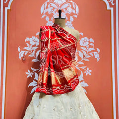 GAZI SILK COSMOS TISSUE GOTA PATTI ZARDOZI LEHENGA Red & White / Free Size