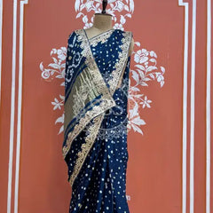 GAZI SILK GOTA PATTI BHANDEJ SAREE Blue / Free Size