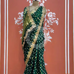 GAZI SILK GOTA PATTI BHANDEJ SAREE Green / Free Size