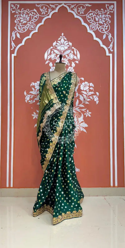 GAZI SILK GOTA PATTI BHANDEJ SAREE Green / Free Size